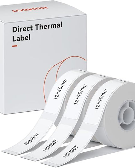 NIIMBOT Label Maker Tape for D11/D110/D101 Label Maker, 12 x 40 mm (0.47'' x 1.57''), 3Rolls for Home Office Labeling Tape Replacement, White