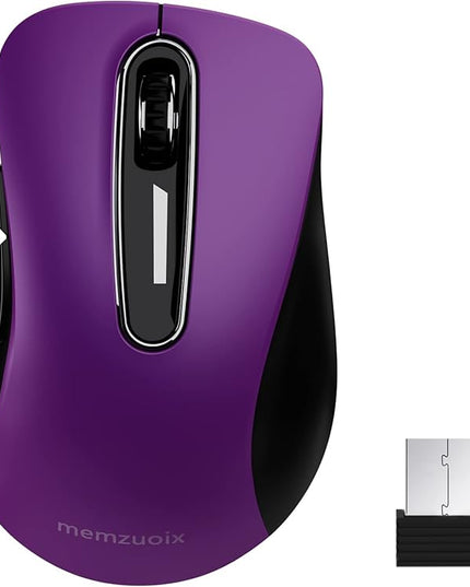 memzuoix 2.4G Wireless Mouse, 1400 DPI Computer Mice with USB Receiver, Portable Wireless USB Mouse Battery Powered Cordless Mice for Laptop, PC, Desktop, 5 Buttons, Purple