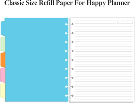 9 Disc Lined Paper Refills for Happy Planners - 100 Sheets/200 Pages Classic Size Lined Paper with 5 Sheets Dividers, 7" x 9.25"