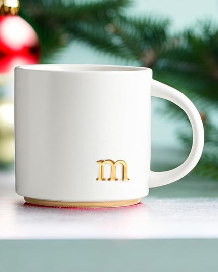 COLLECTIVE HOME - Monogram Ceramic Mugs, 15 oz Golden Initial Coffee Cups, Elegant Alphabet Tea Mugs, Elegant Personalized Mug with Gift Box, Luxurious Cups for Office and Home (m)