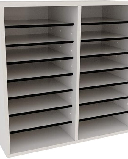 AdirOffice Wooden Adjustable organizerserature Organizer, 16 Compartment Office Mailbox, or Classroom Literature Organizer, White