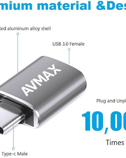 AVMAX USB C to USB Adapter 4 Pack,USBC Male to USB 3.0 Female OTG Adapter,Type C Male to A Female 3.0 OTG Adapter for Apple iPhone 16 15,Flash Thumb Drive,Mac,iPad,Samsung Galaxy
