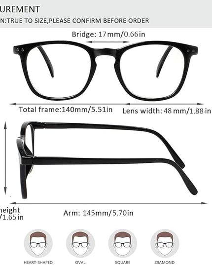 Henotin 3 Pack Blue Light Blocking Reading Glasses,Spring Hinge Computer Readers for Men Women,Anti UV Ray Filter Eyeglasses (3 Pairs Black, 1.75)