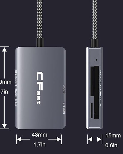 CFast Card Reader, 5 in 2 CFast 2.0 SD/TF Memory Card Reader, 5Gbps PD/USB 3.2 Gen 1 Adapter with USB C/USB A Cable Compatible with Windows/Mac/Linux/Android (5 in 2)