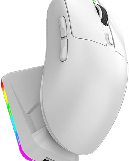 Lightweight Gaming Mouse, RGB Light 3 Mode Connection with 6 Adjustable DPI 800 12000, 7 Customizable Buttons, with Magnetic Charging Base (White)