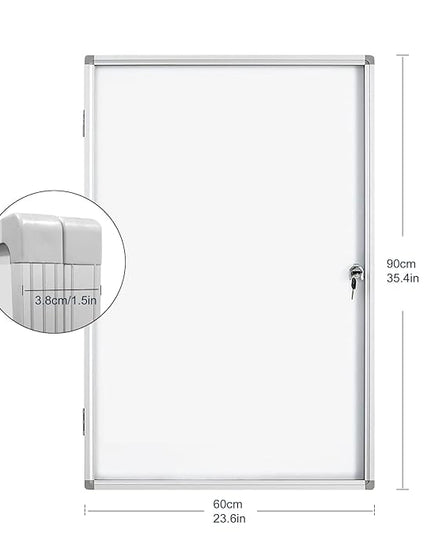 Lockable Magnetic Enclosed 36x24 inches Dry-Erase whiteboard, Tamper-Resistant Wall-Mounted Display whiteboard, Aluminum-Framed Window whiteboard (White)
