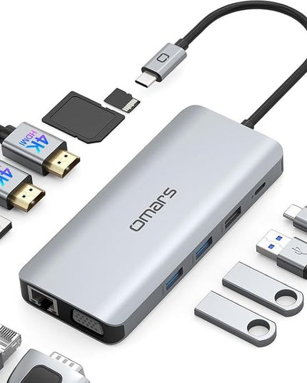 USB C Laptop Docking Station Dual Monitor HDMI for Dell HP 11 in 1 Type USB C Hub Triple Display Multiport Adapter Dongle to 2 HDMI 4K Ethernet 4 USB PD SD TF VGA for MacBook Lenovo Surface