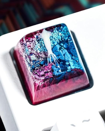 Squid Artisan Keycap Blue Purple Coral Reef R1 SA Profile Custom Sea Creatures Keycaps 1U ESC Handmade Gaming Ocean Resin Key Cap Cherry MX Switch Compatible Mechanical Keyboard Squid Lover Gift