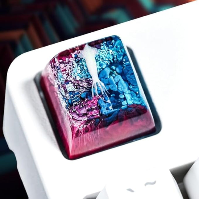 Squid Artisan Keycap Blue Purple Coral Reef R1 SA Profile Custom Sea Creatures Keycaps 1U ESC Handmade Gaming Ocean Resin Key Cap Cherry MX Switch Compatible Mechanical Keyboard Squid Lover Gift