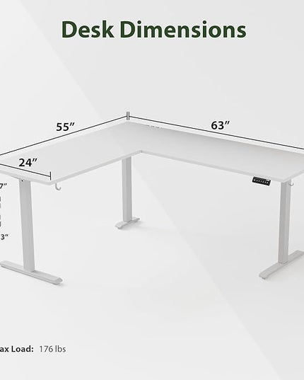 Agilestic L Shaped Standing Desk Adjustable Height, Electric Corner Standing Desk, 63 x 55 inch Sit Stand Computer Table with Splice Board, White