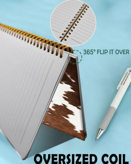 Spiral Journal Notebook for Women,A5 College Ruled Notebooks 6"x 8.4", 120 Pages (60 Sheets) Lined Journal with Premium Thick Paper,Perfect for School Office Home(Brown Cow Cowhide)