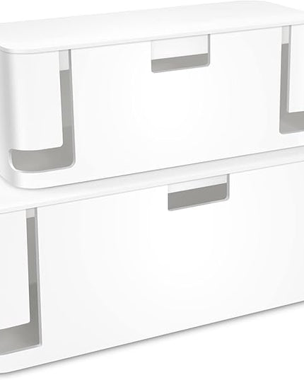 ZhiYo Cable Management Box White, 2Pack Cord Organizer Box - Extra Large and Medium Size, Cord Hider Box to Conceal Power Strips on Desk or Floor, Made from Electrically Safe ABS Material