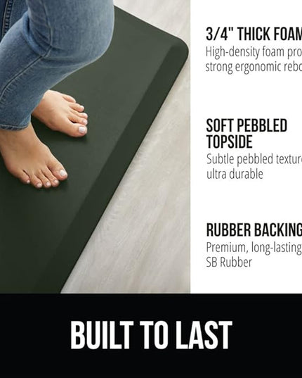 GORILLA GRIP Comfortable Cushioned Kitchen Mats for Floor, 39x20, Waterproof and Stain Resistant Soft Top, 3/4 Inch Thick Ergonomic Standing Desk Anti Fatigue Mat, Foam Supports Feet, Hunter Green