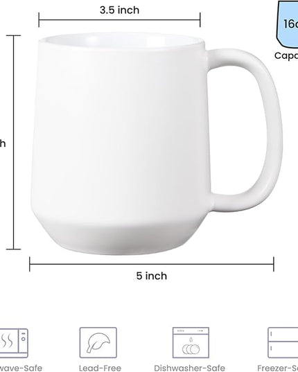 Miicol 16 oz Large Ceramic Coffee Mug, Tea, Mulled Drinks Cup, Gift for Office Staff or Home Using, Microwave and Dishwasher Safe, Frosted Surface, White