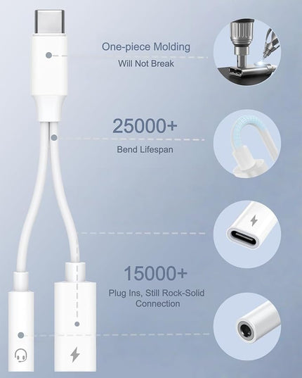 USB-C to 3.5mm Audio Aux Adapter - 384kHz Hi-Fi Stereo & 60W Fast Charging Dongle - Type C to Headphone Jack Cord for iPhone 16 15 Samsung Galaxy S25 S24 S23 S22 Plus Pro Max Ultra Pixel iPad