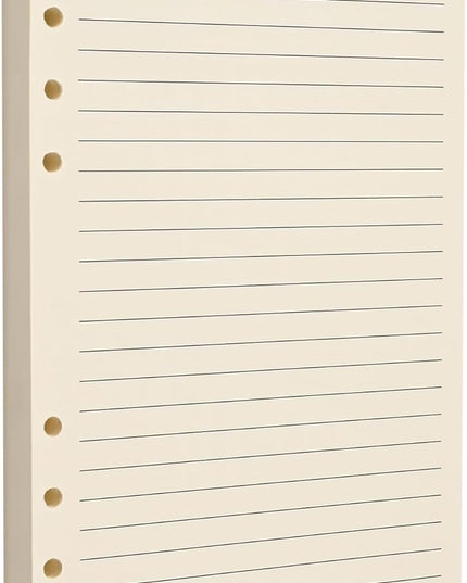 A5 6-Hole Lined Loose-Leaf Paper, Beige – Refill Pages for Standard A5 6-Ring Binder, Journals, Planners – Writes both sides–No bleed-through – 80 Sheets