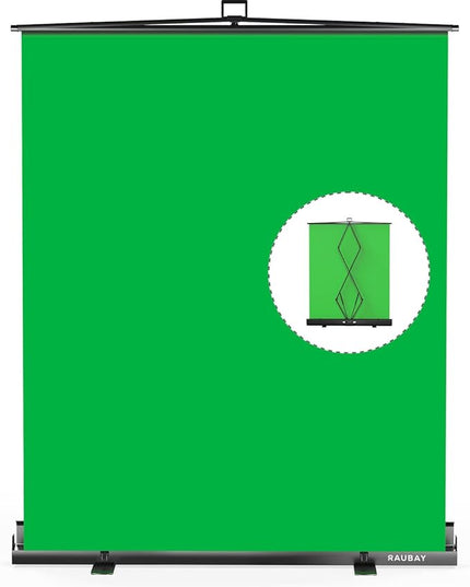 【Easy Set Up】 RAUBAY 59.8 x 82.7in Collapsible Green Screen Backdrop Portable Retractable Chroma Key Panel Photo Background with Stand for Video Conference, Photographic Studio, Streaming