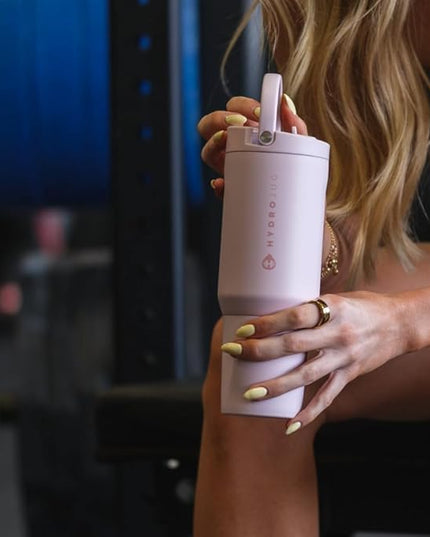 HydroJug Sport - Stainless Steel Tumbler with Straw, Vacuum Insulated, 20oz Leakproof Water Bottle, Ergonomic Design, Reusable, Dishwasher Safe, Rubber Base, Durable for Gym or Outdoors, Pink Sand