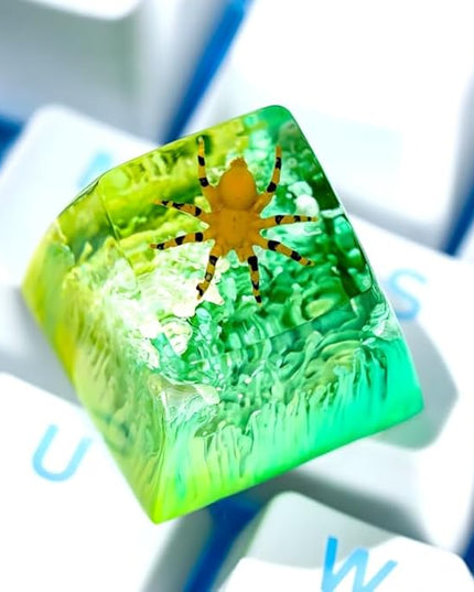 Tarantula Spider Artisan Keycap Green and Yellow Forest R1 SA Profile Custom Insects Keycaps 1U ESC Handmade Gaming Resin Key Cap Cherry MX Switch Compatible Mechanical Keyboard Spider Lover Gift