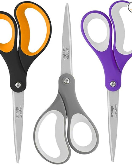LIVINGO Scissors All Purpose, Student School Scissors, Sharp Titanium Coated Stainless Steel Shears for High Middle School Teacher Crafting, Office Home Sewing Cutting Fabric, 8 inch 3 Pack
