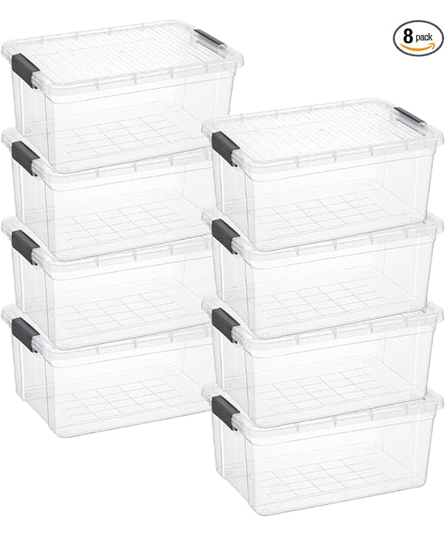 Superio Storage Bins with Lids, Clear Plastic Containers for Organizing, Stackable Totes, BPA Free, Odor Free, Organizer Boxes for Home, and Dorm (8 Pack, 36 Qt)