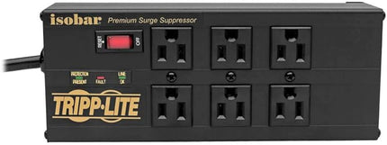 Tripp Lite Isobar 6 Outlet Surge Protector Power Strip with 2 USB Charging Ports,10ft Long Cord, Right-Angle Plug, Metal, 3840 Joules,Lifetime Limited Warranty & $50K Insurance (IBAR6ULTRAUSBB)Black
