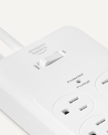 Amazon Basics 12-Outlet Surge Protector Power Strip, 4000 Joules, 8ft Extension Cord, Rectangle, for Home, Office, Gaming Room, White