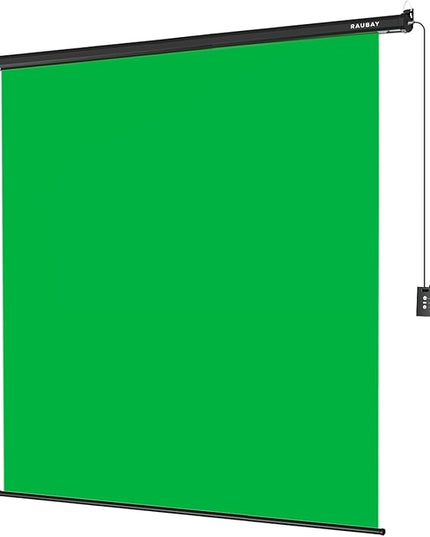 RAUBAY Motorized Pull Down Green Screen - 78.7" x 86.6" Collapsible Wall-Mount Background for Professional Video Production, Chroma Key Backdrop for YouTube, TikTok, Streaming, Video Conferencing