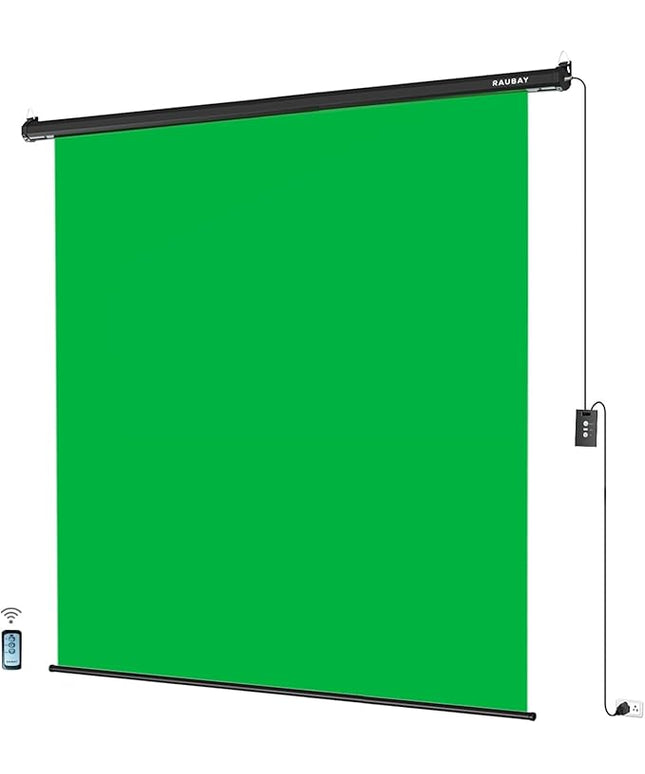 RAUBAY Motorized Pull Down Green Screen - 78.7" x 86.6" Collapsible Wall-Mount Background for Professional Video Production, Chroma Key Backdrop for YouTube, TikTok, Streaming, Video Conferencing