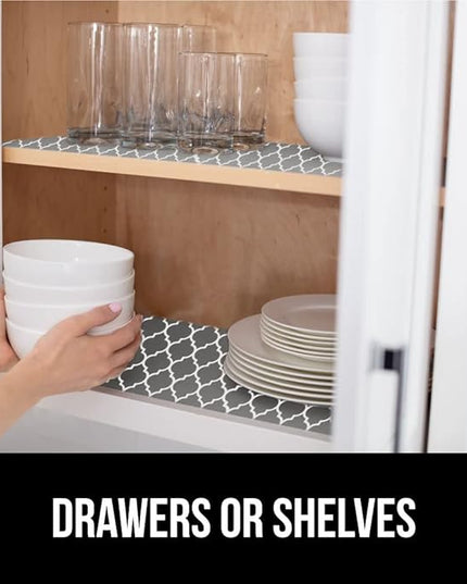 GORILLA GRIP Slip Resistant Drawer and Shelf Liner 2 Pack, Non Adhesive Water Resistant, Easy Clean and Trim, Smooth Surface Liners for Kitchen Cabinet Shelves Drawers Pantry 12 IN x 10 FT, White Gray