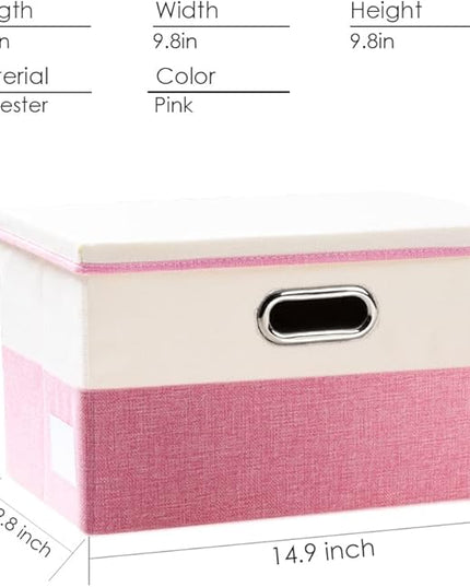 PRANDOM Collapsible Storage Bin with Lid [3-Pack] Fabric Foldable Storage Box Organizer Container Basket Cube with Cover for Home Bedroom Closet Office Nursery Pink&Cream(14.9x9.8x9.8)