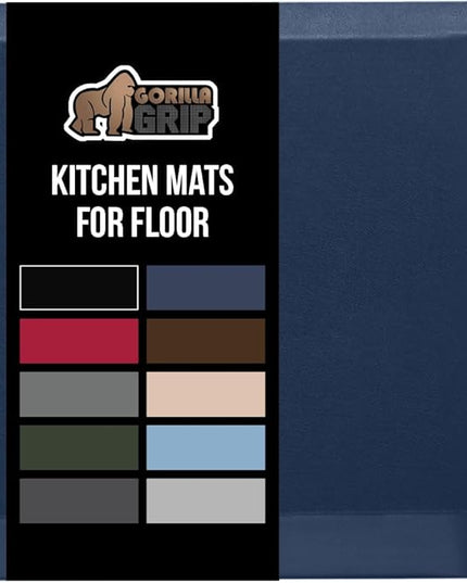 GORILLA GRIP Comfortable Cushioned Kitchen Mats for Floor, 39x20, Waterproof and Stain Resistant Soft Top, 3/4 Inch Thick Ergonomic Standing Desk Anti Fatigue Mat, Foam Supports Ankles and Feet, Navy