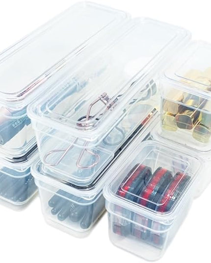 AB Designs Best Kept Plastic Storage Bins with Lids - Mixed Pack, 4 Long & 4 Small Home Organizer Storage Boxes with Lids, Clear