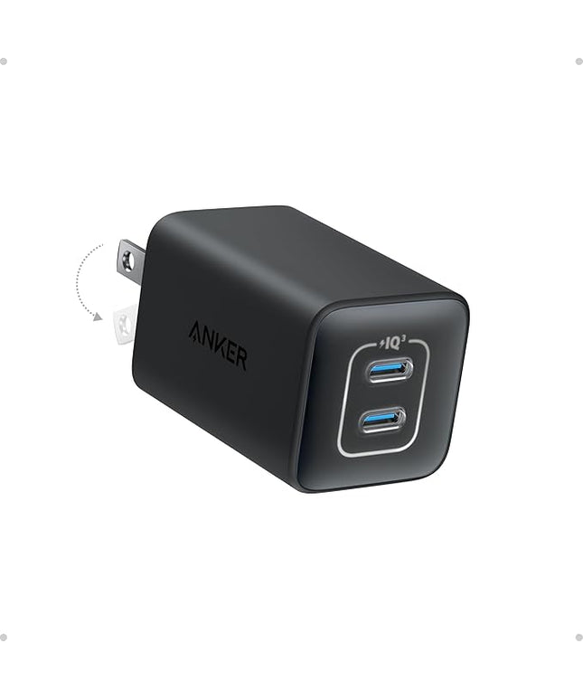 Anker Nano 47W USB C Charger, 2 Port Compact Foldable GaN Charger for iPhone 17 / 16, Galaxy, Pixel, Compatible with MagSafe (Black)