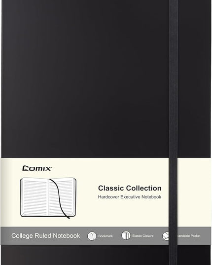 Comix Lined Journal Notebook for Women Men, Journaling Notebooks for Office School Home, 240 Pages, 5.5" x 8.3", College Ruled, A5, Hardcover, Black