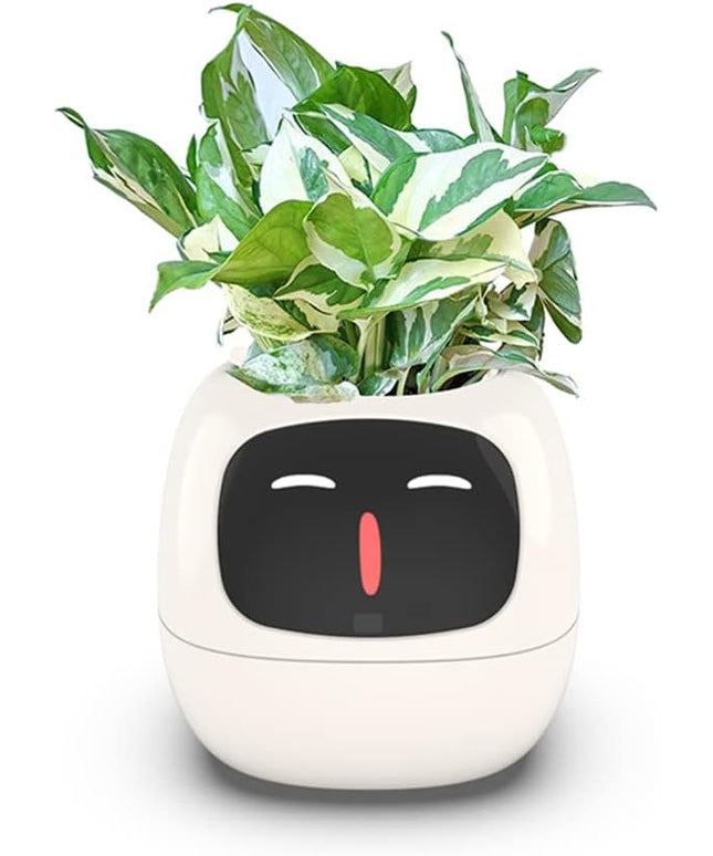 Intelligent Flower Pot, Electronic Bud, Maintenance Plant Assistant, Fun Interactive Flower Pot, Indoor Green Planting Monitoring, LCD Screen Display, Cell Phone APP Connection (White)