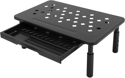 Metal Monitor Stand Monitor Riser with Drawer, 3 Adjustable Height Computer Stand Riser, Office Desk Accessories Workspace Desktop Organizers Storage for Lap (Black)
