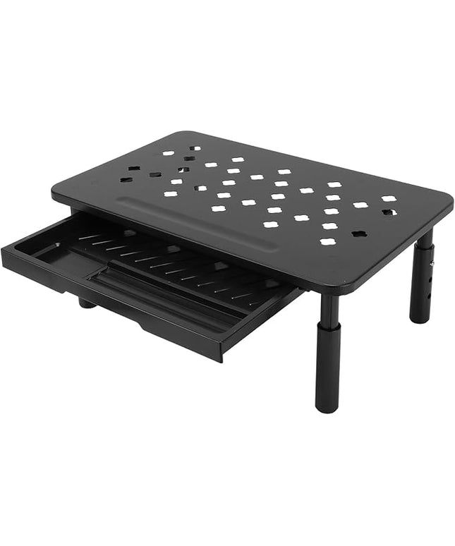 Metal Monitor Stand Monitor Riser with Drawer, 3 Adjustable Height Computer Stand Riser, Office Desk Accessories Workspace Desktop Organizers Storage for Lap (Black)