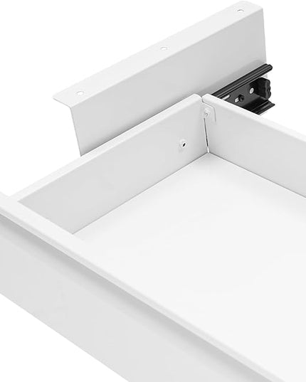 LEYSRIS 17.7" Under Desk Storage Drawer, White Sliding Pull-Out Drawer for Sit Stand Workstation