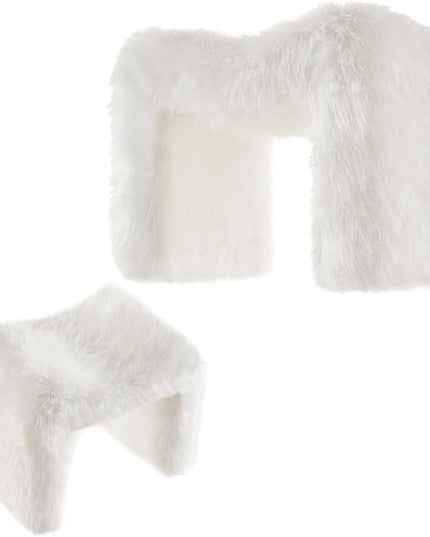 Ottoman Set of 2 Small Footstool Ottoman Vanity Stool Chair Faux Fur Seating Backless Modern Foot Rest Furry for Makeup Room Living Room Bedroom Entryway,White (2-in-1)
