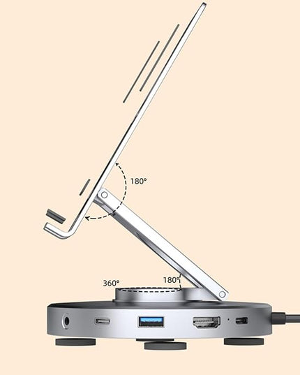 Zopsc USB C Docking Station, 11-in-1 Tablet Stand with 4K HDMI, 100W PD, Gigabit Ethernet, 4 USB Ports, Card Reader, Adjustable for Laptops, Tablets, Steam Deck and Smartphones