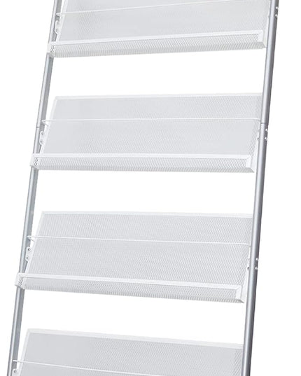 4-Layer Iron Magazine Rack with Wheels, Newspaper Rack, Display Rack, Silver (63)
