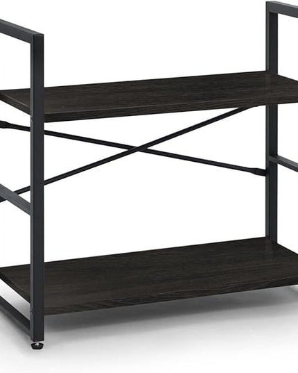 CAPHAUS 2 Tier Small Bookshelf, 24 Inch Width Free Standing Shelf, Bookcase Shelf Storage Organizer, Industrial Book Shelves for Home Office, Living Room, Black Shelves & Metal Frame