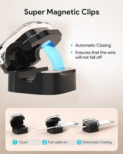 Magnetic Cable Clips, Adjustable Cord Holder Management, Adhesive Wire Keeper Organizer for Home Office Desk Phone PC Car Wall Desktop Nightstand Appliance (9-Pack Black Crystal)