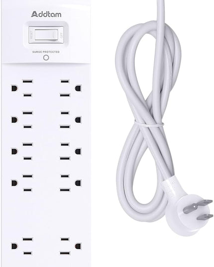 Power Strip, Addtam Surge Protector with 10 Outlets and 4 USB Ports, 6 Feet Extension Cord with Flat Plug, 2700 Joules, ETL Listed, White