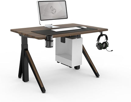 DEZCTOP Revon Pro Electric Standing Desk, 47.2" x 31.5" Large Work Surface, Height Adjustable (27.6"-47.2"), Sturdy Keel Frame, with Magnetic Modular System, Anti-Collision, Walnut for Home Office