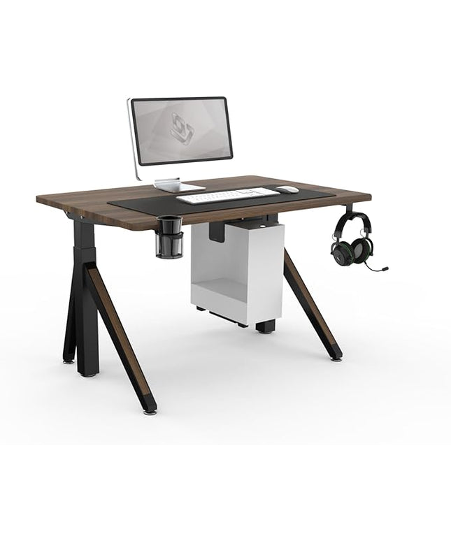 DEZCTOP Revon Pro Electric Standing Desk, 47.2" x 31.5" Large Work Surface, Height Adjustable (27.6"-47.2"), Sturdy Keel Frame, with Magnetic Modular System, Anti-Collision, Walnut for Home Office