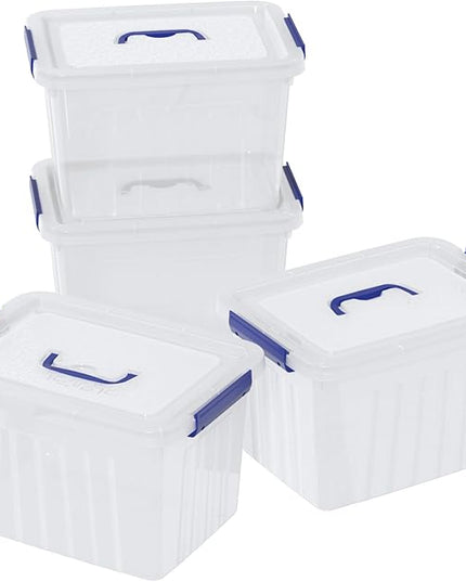 Vababa 4-Pack 10 L Clear Plastic Latch Storage Boxes with Lids