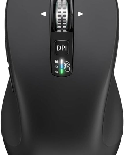 Wireless Bluetooth Mouse (USB + BT1 + BT2), Full Size, 4-Way Scrolling, Multi-Device Silent Mouse for Computer, Laptop, iPad, MacBook (Black)