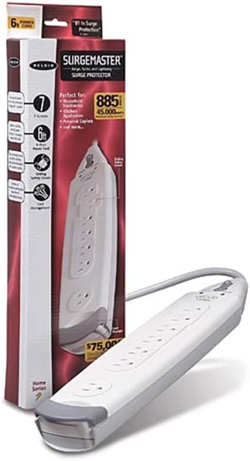 Belkin F9H700-06 7-Outlet SurgeMaster Home Series Power Strip Surge Protector with 6-Foot Power Cord, 785 Joules, White